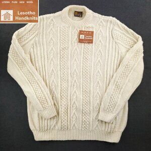 Lesotho Handknits Sweater Cable Knit Fisherman Wool South Africa Men Slim XL NWT